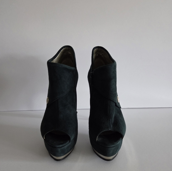 Luciano Carvari Elegant Dark Green Suede Peep-Toe Heels 5 in.sz.35 (5) - Picture 3 of 10